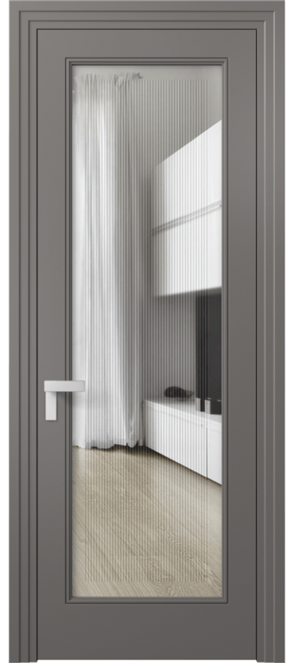 Межкомнатная дверь Рокка 8300 Матовый классический серый Прозрачное стекло с гравировкой "Каннелюры", триплекс Цена 91899 ₽ | Volhovec