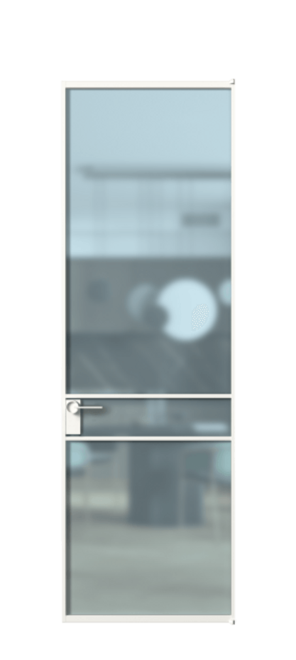 Алюминиевая дверь АЛПЛ040.02 Алюминий Белый Сатинированное голубое стекло, триплекс Цена 120130  | Volhovec