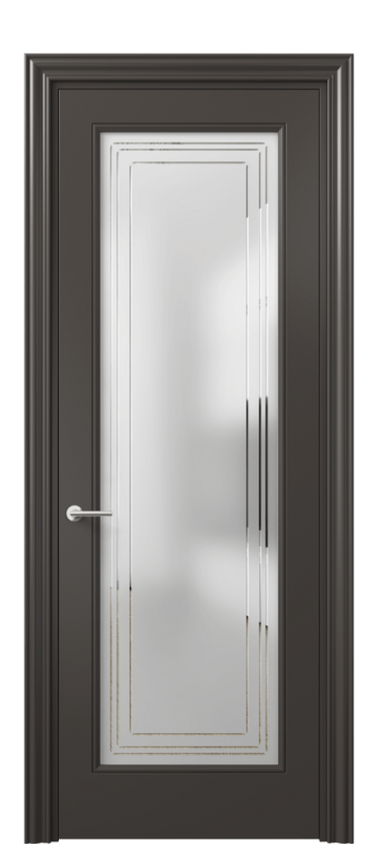 Межкомнатная дверь Маскот 8400 Матовый антрацит Сатинированное стекло с гравировкой "Грани", триплекс Цена 82499 ₽ | Volhovec