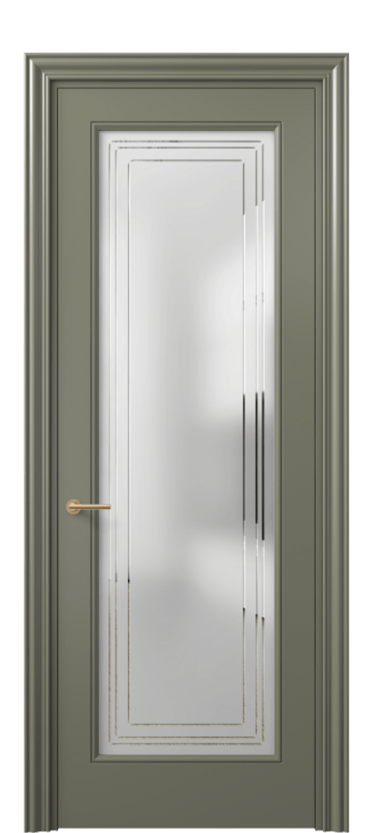 Межкомнатная дверь Маскот 8400 Матовый оливковый тёмный Сатинированное стекло с гравировкой "Грани", триплекс Цена 90750 ₽ | Volhovec