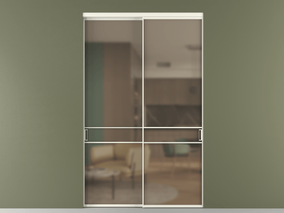 Алюминевая перегородка АЛПР 040.02_АЖМ_Бронза сатин триплекс_new. Цвет Алюминий жемчужный. Материал Алюминий в эмали. Коллекция Перегородка Формато внутри проёма 2 створки. Картинка.