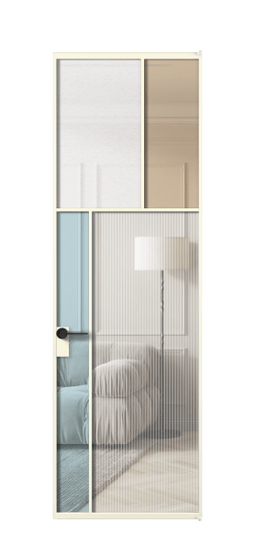 Дверь межкомнатная АЛПЛ041.22 АМБ 4 стекла. Цвет Алюминий молочно-белый. Материал Алюминий в эмали. Коллекция Мозаик. Картинка.