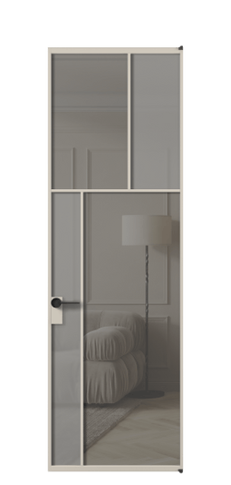 Дверь межкомнатная АЛПЛ041.22 АСБЖ Серый сатин матовое + Серый прозрачное. Цвет Алюминий светло-бежевый. Материал Алюминий в эмали. Коллекция Мозаик. Картинка.