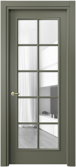 Дверь межкомнатная 8102 МОТ Прозрачное стекло. Цвет Матовый оливковый тёмный. Материал Гладкая эмаль. Коллекция Париж. Картинка.