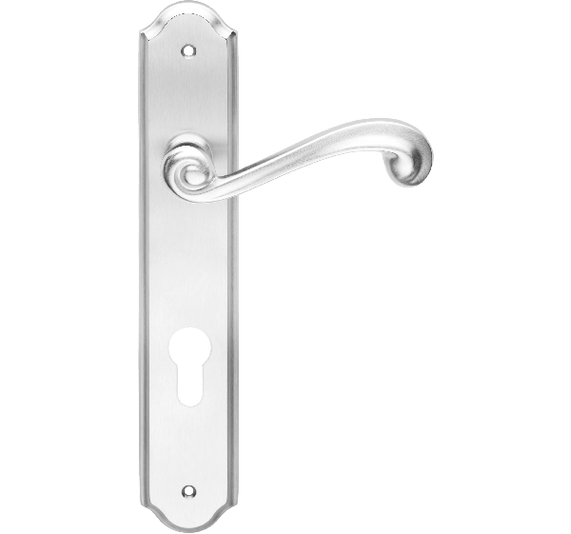 Ручки для дверей Ручка дверная Леди на планке под цилиндр. Цвет Матовый хром. Коллекция Леди на планке под цилиндр. Картинка.